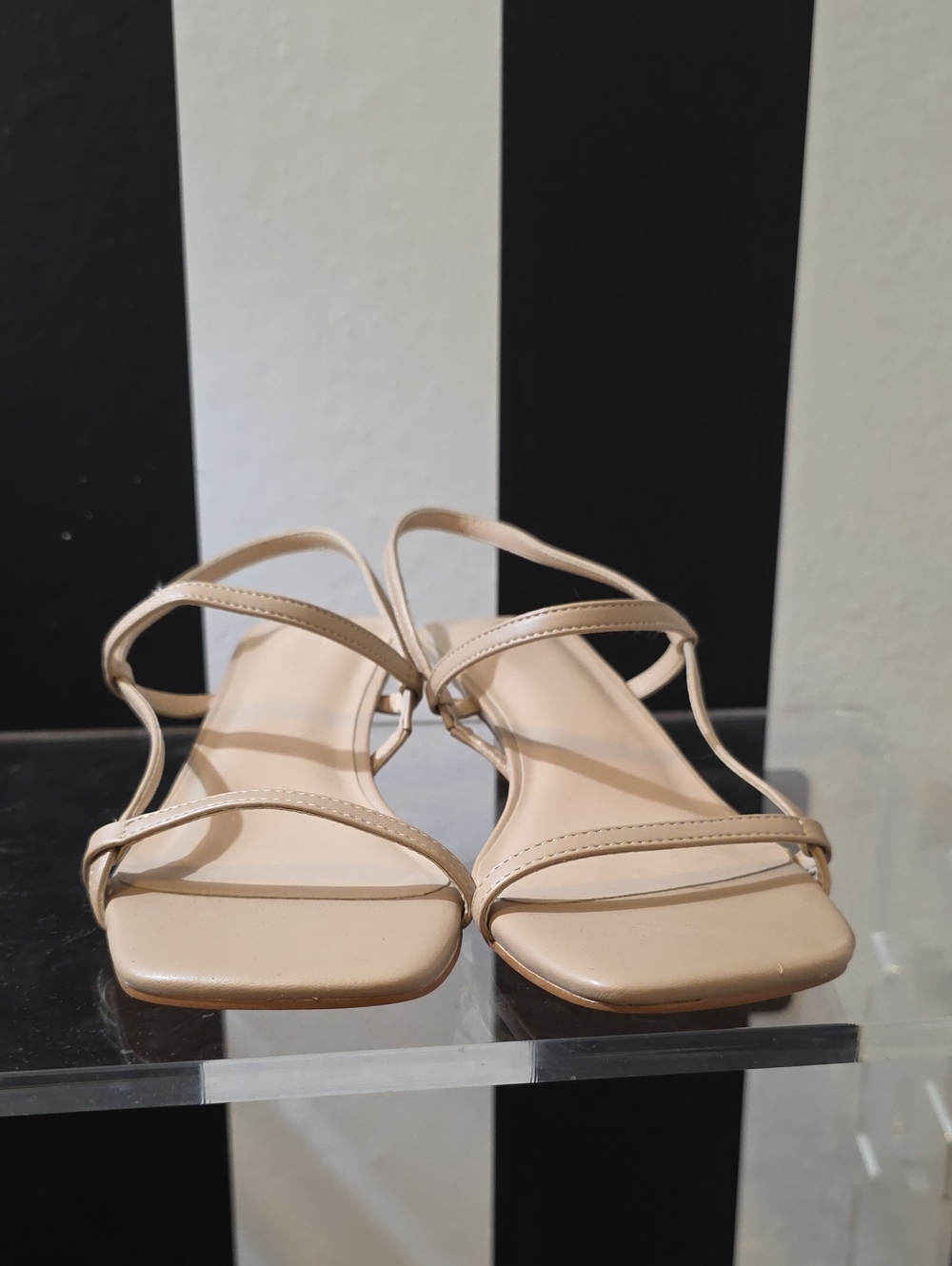 Women's Nude Strappy Square-Toe Sandal